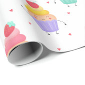 Cute Cupcakes Birthday Party Fun Girly Love Hearts Cadeaupapier (Rol Hoek)
