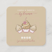 Cute cupcakes cram Bakery Social Media Beige Chic Vierkante Visitekaartje (Voorkant)