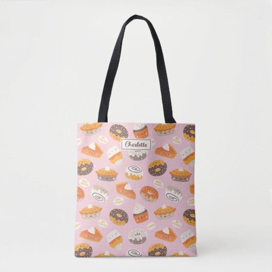 Cute cupcakes, donuts en taarten, lichtroze tote bag (Voorkant)