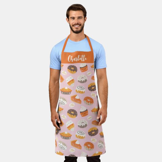 Cute cupcakes, donuts en taarten met naam schort (Gedragen)