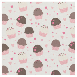 Cute Cupcakes en harten in roze en bruin Stof