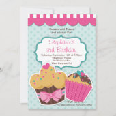 Cute Cupcakes Girls Birthday Party Invitation Kaart (Voorkant)