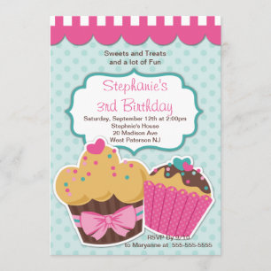 Cute Cupcakes Girls Birthday Party Invitation Kaart