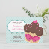 Cute Cupcakes Girls Birthday Party Invitation Kaart (Staand voorkant)