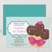 Cute Cupcakes Girls Birthday Party Invitation Kaart (Voorkant / Achterkant)