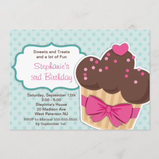 Cute Cupcakes Girls Birthday Party Invitation Kaart