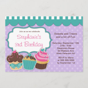 Cute Cupcakes Girls Birthday Party Invitation Kaart