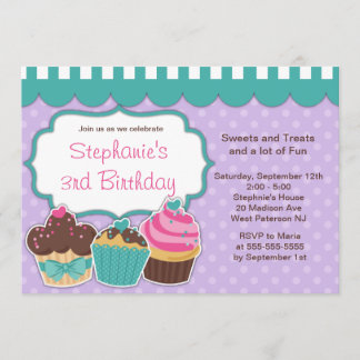 Cute Cupcakes Girls Birthday Party Invitation Kaart