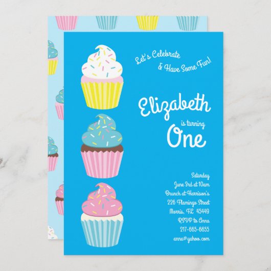 Cute Cupcakes Kinder 1e verjaardag Kaart (Voorkant / Achterkant)