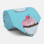 Cute Cupcakes op blauwe achtergrond Stropdas (Opgerold)