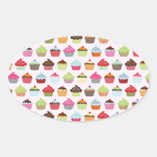 Cute Cupcakes Ovale Sticker (Voorkant)