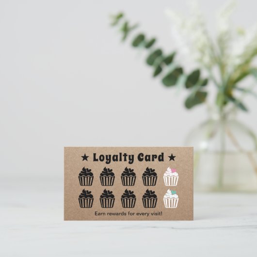 Cute Cupcakes Pastry Bakery Kraft Loyalty Reward (Staand voorkant)