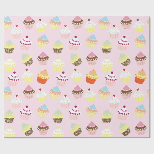 Cute Cupcakes Pattern Pastel Pink Cadeaupapier (Vlak)