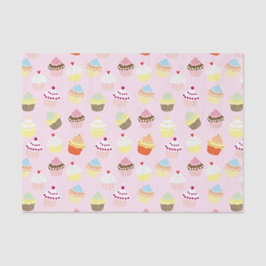 Cute Cupcakes Pattern Pastel Pink Tissuepapier (Voorkant)