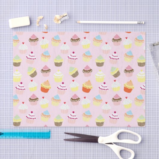 Cute Cupcakes Pattern Pastel Pink Tissuepapier (Craft)