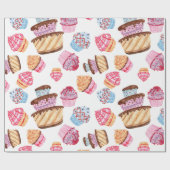 Cute Cupcakes Pattern Wrapping Paper Cadeaupapier (Vlak)