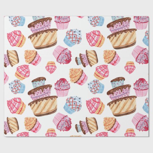 Cute Cupcakes Pattern Wrapping Paper Cadeaupapier (Vlak)