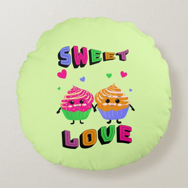 Cute cupcakes rond kussen (Voorkant)