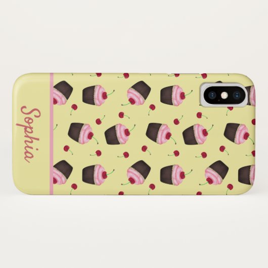 Cute cupcakes roze en geel met aangepaste naam Case-Mate iPhone case (Achterkant (horizontaal))