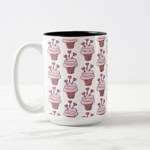 Cute Cupcakes roze en wit Tweekleurige Koffiemok