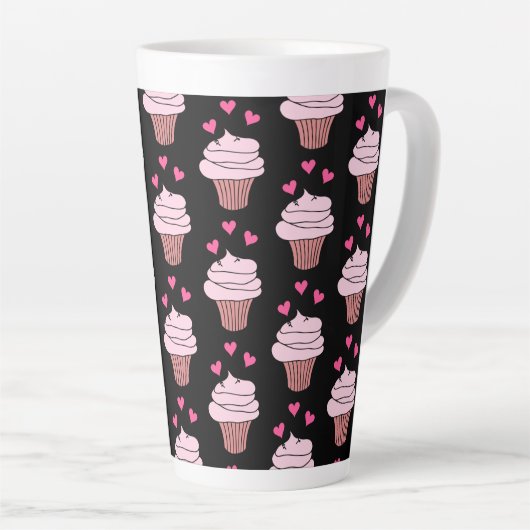 Cute Cupcakes roze en zwart Latte Mok (Rechterhoek)