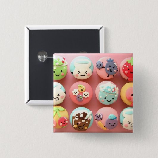 Cute cupcakes vierkante button 5,1 cm (Voorkant /achterkant)