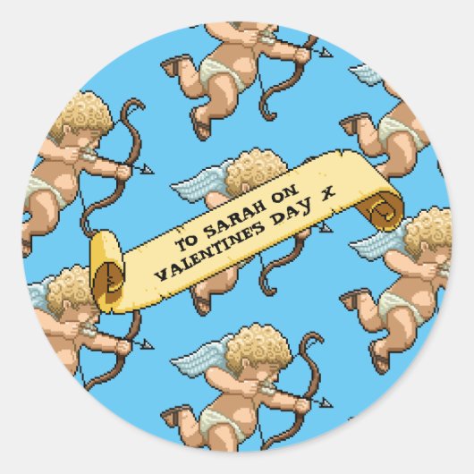 Cute Cupid Add The Name Valentine's Day Pattern Ronde Sticker (Voorkant)