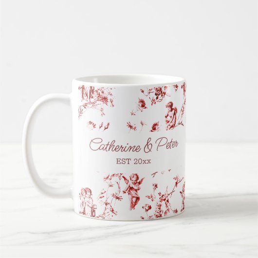 Cute  Cupid Angels Floral Red Toile Name Koffiemok (Links)