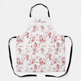 Cute Cupid Angels Floral Red Toile Name Schort