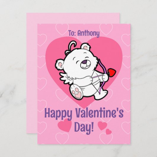 Cute Cupid Beer Valentijnsdag Kaart (Voorkant / Achterkant)