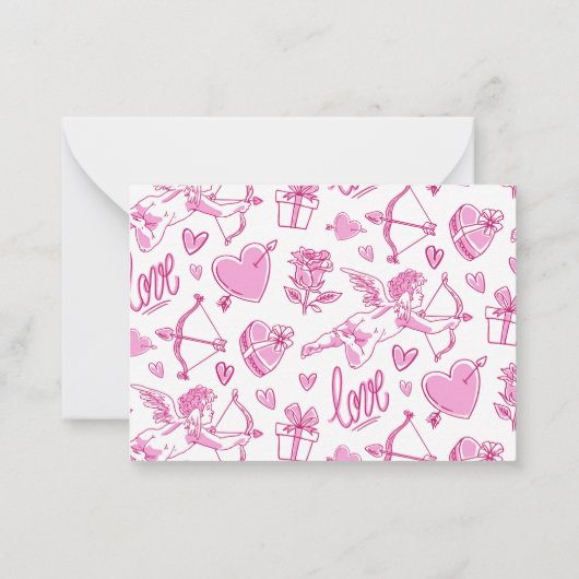 Cute Cupid Boog Pijl Hart Roze Valentijnsdag Notitiekaartje (Achterkant)