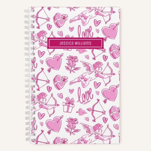 Cute Cupid Bow Arrow Heart Pattern  Love Notitieboek (Voorkant)