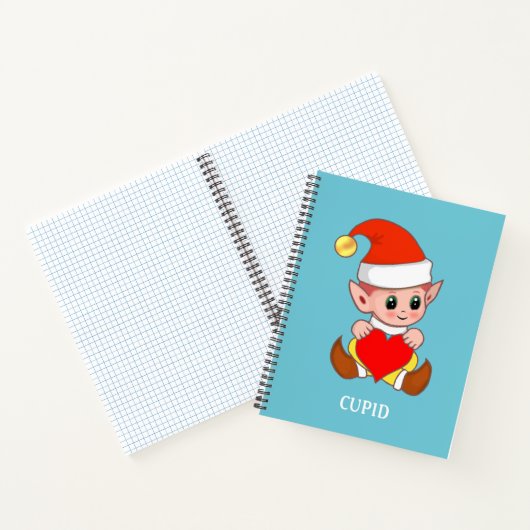 Cute cupid elf met liefdeshart op blauwgroen notitieboek (Binnen)