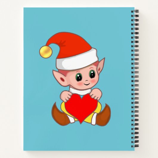 Cute cupid elf met liefdeshart op blauwgroen notitieboek (Achterkant)