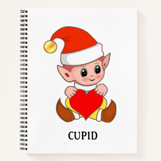 Cute cupid elf met liefdeshart op wit notitieboek (Voorkant)