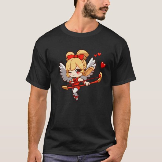 Cute Cupid Heart Valentine's Day Matching Couple T-shirt (Voorkant)
