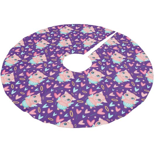 Cute Cupid Pig Whit Heart Patroon Kerstboom Rok (Gekanteld)