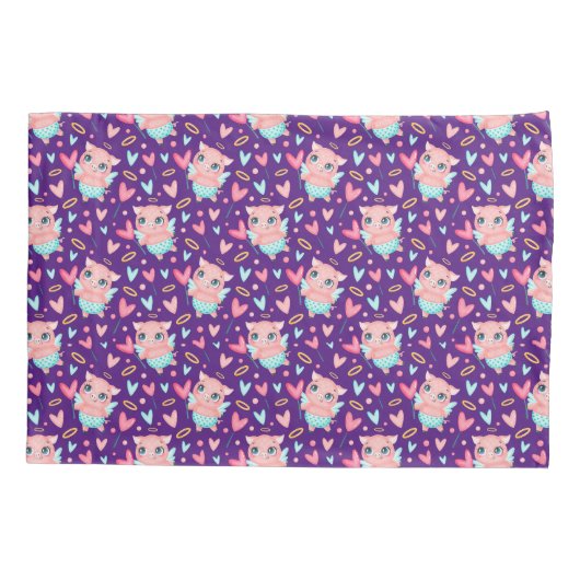 Cute Cupid Pig Whit Heart Patroon Kussensloop (Achterkant)