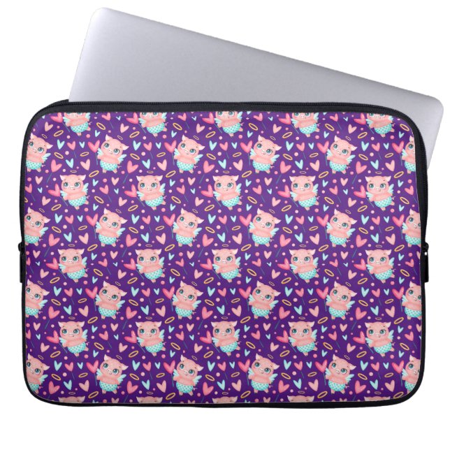 Cute Cupid Pig Whit Heart Patroon Laptop Sleeve (Voorkant)