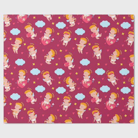 Cute Cupid Valentijns Patroon Cadeaupapier (Vlak)