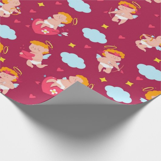 Cute Cupid Valentijns Patroon Cadeaupapier (Hoek)