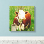 Cute curieuze Koe 4Carrie Canvas Afdruk (Insitu (Houten vloer))