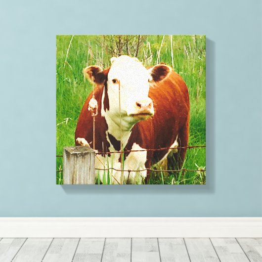 Cute curieuze Koe 4Carrie Canvas Afdruk (Insitu (Houten vloer))