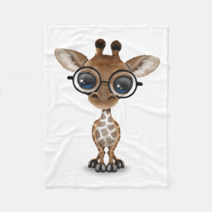 Cute Curious Baby Giraffe Wearing Glasses Fleece Deken