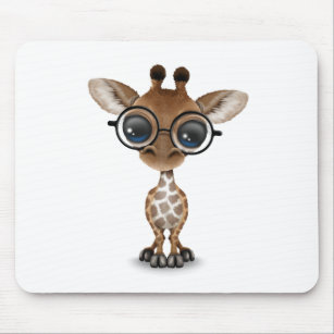 Cute Curious Baby Giraffe Wearing Glasses Muismat