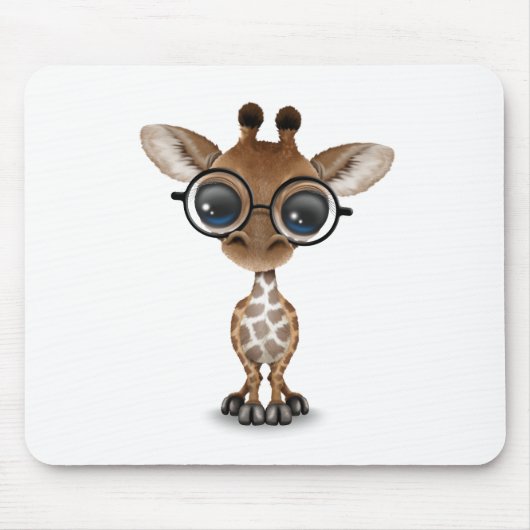Cute Curious Baby Giraffe Wearing Glasses Muismat (Voorkant)