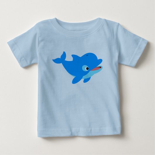 Cute Curious Cartoon Dolphin Baby T-Shirt (Voorkant)