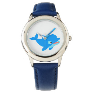 Cute Curious Cartoon Dolphin Horloge