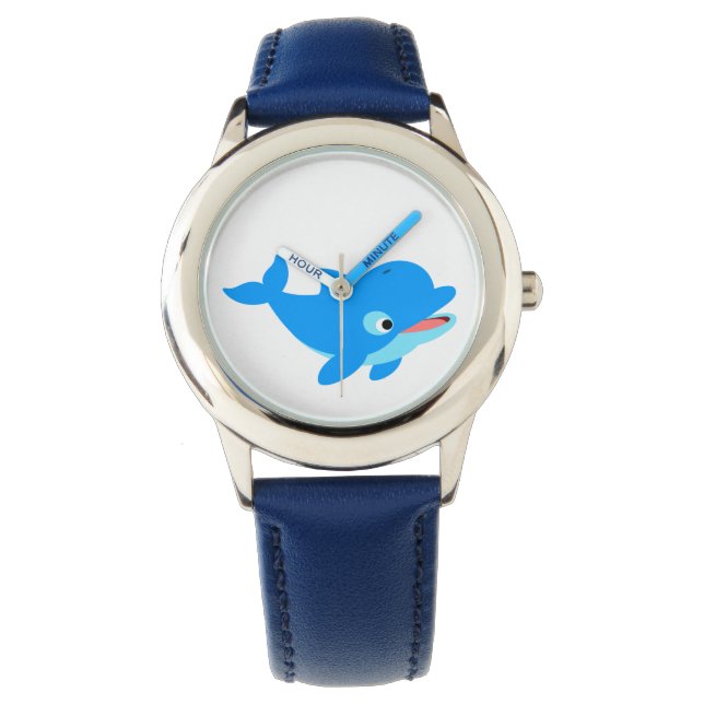 Cute Curious Cartoon Dolphin Horloge (Voorkant)