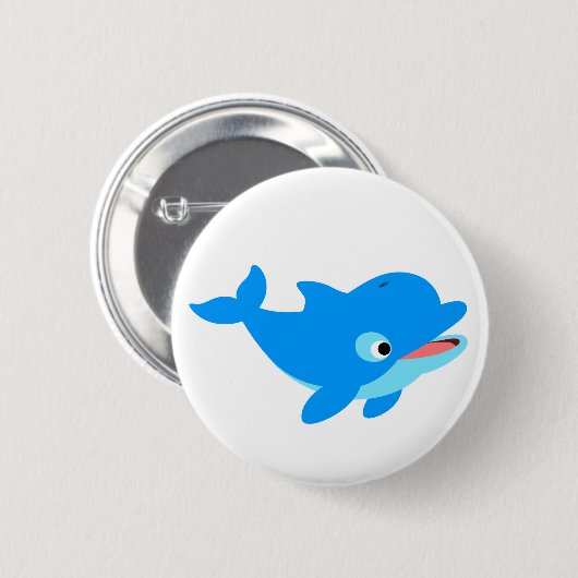 Cute Curious Cartoon Dolphin Ronde Button 5,7 Cm (Voorkant /achterkant)